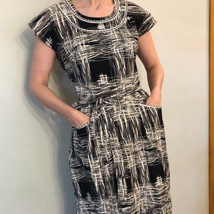 Vintage 1950s-1960s Swirl Brand Dress, Abstract Black and White, VLV, Retro, MCM